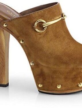 Gucci Brown Suede Platform Mule with Gold Hardware